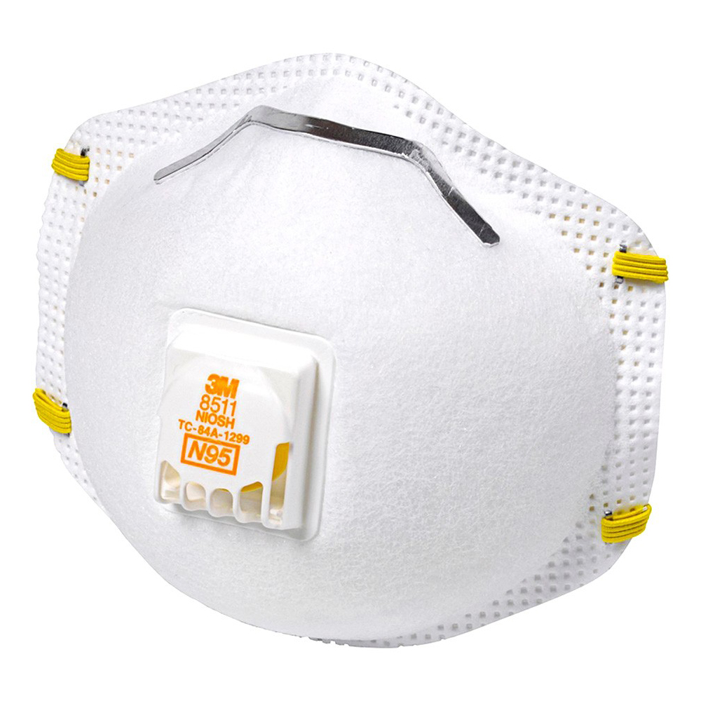 3M 8511 N95 Disposable Particulate Respirator Mask with Exhalation Valve - 10 Masks/Box